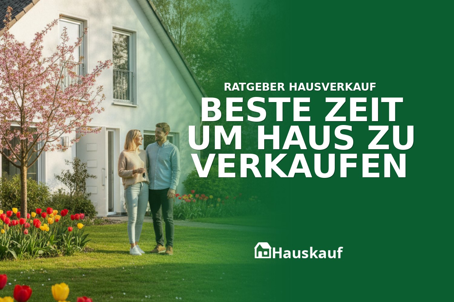 Ein attraktives Einfamilienhaus im Frühling, um die beste Zeit um Haus zu verkaufen zu visualisieren.