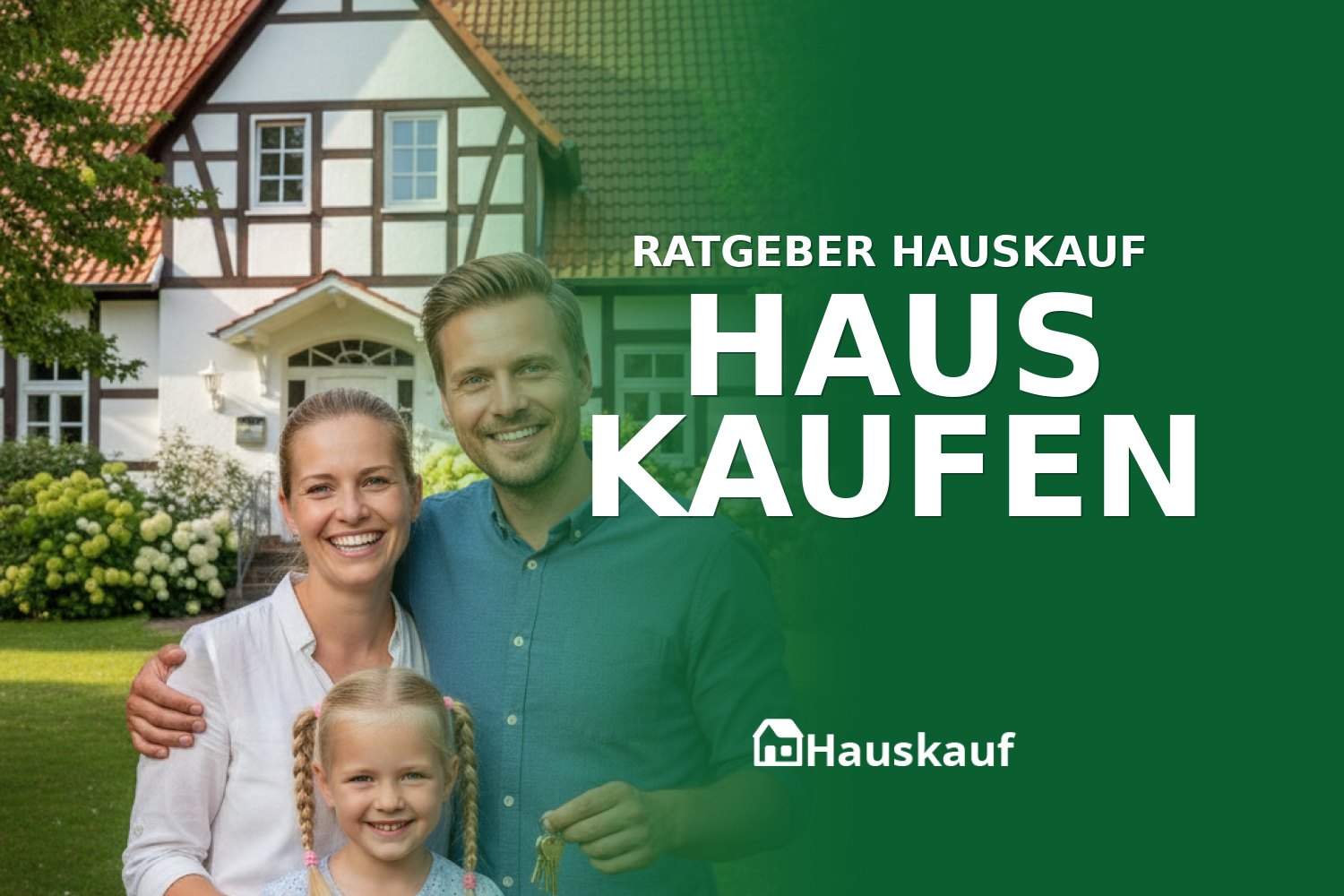 Glückliche Familie vor ihrem neuen Haus, dem Traum vom Eigenheim