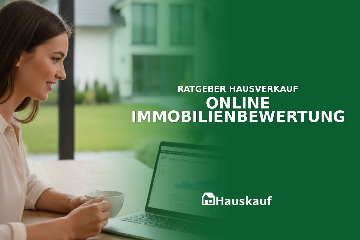 Person bei der Online Immobilienbewertung ihres Hauses am Laptop